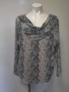 Emma & James Women's Sexy Scoop Neck Stretchy Size 2X Blouse Brown Aqua EUC - Picture 1 of 10