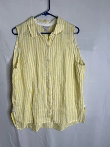 Tommy Bahama Womens Size L Sleeveless Blouse Yellow White Linen 4110 - Picture 1 of 8
