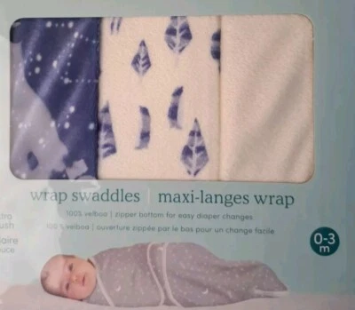 Envoltura fácil de envolver aden + anais Essentials 0-3 Mos. Sky Minky escandinavo 3pk  Foto 1 de 4