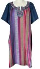 Go Softly Patio House Dress Pullover Short Sleeves Split Neck Chambray Stripe XL
