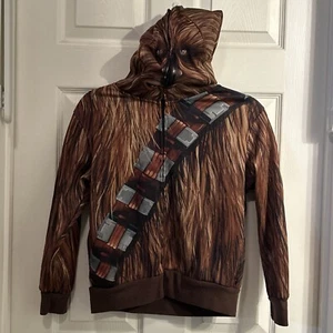 Star Wars Chewbacca Hoodie Boys Youth SM Full Zip Mask Brown Jacket - Picture 1 of 12