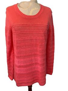 Salmon Pink 100% Cotton  Knit Round Neck Long Sleeve Sweater Large CARIBBEAN JOE