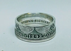 1893 Columbian Half Dollar made into a silver coin ring sz 7-14 - Picture 1 of 2