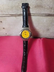 Vintage Mossimo Watch Yellow Face Works Leather Band - Picture 1 of 4