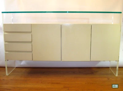 Aparador Milo Baughman T. Coggin 1972 Credenza|madera/lucite/vidrio/cromo | marfil Foto 1 de 4