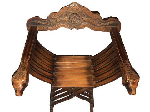 Savonarola Throne Chair Carved Wood Lion Heads Scissor Folding Antique Decor Cover