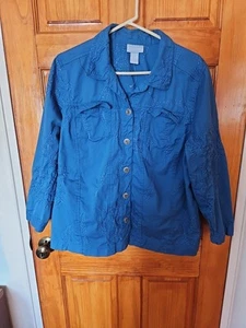 Liz & Me Cotton Jacket Women's Blue Decorative Size 1X NWOT - Picture 1 of 10