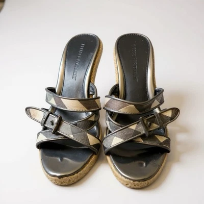 Burberry Nova Cuadros Alpargata Cuña Sandalia Tacones Charol 38/7.5-8 Foto 1 de 4