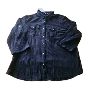 Woman Within Plus Size Black Textured %100 Cotton Snap Front Shirt 22/24 1X - Picture 1 of 4