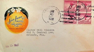 FDC #716, 1/25/1932, LAKE PLACID, SAN JUAN HOTEL CORNER CARD W/BLOCK of 4. - Picture 1 of 2