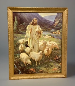 Vintage 1943 "The Lord Is My Shepherd" Warner Sallman gerahmt 16x20 Lithographie - Bild 1 von 11