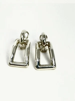 Tiffany & Co Silver Sculptural Open Rectangle Statement Earrings Italy 2002 - Image 1 of 4