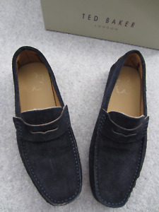 Ted Baker London Allbert Suede Driving Shoes Navy Blue Loafers UK 9 Slip Ons