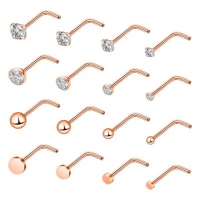 16 PIEZAS/LOTE CIRCONITA CÚBICA TACHUELAS PARA NARIZ ACERO QUIRÚRGICO PASADOR LABIO OREJA NARIZ ANILLO CONJUNTO 20G Foto 1 de 4