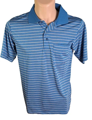 Haband Instadry Men's Polo Golf Shirt Small Blue Striped Short Sleeve Polyester - Image 1 of 4