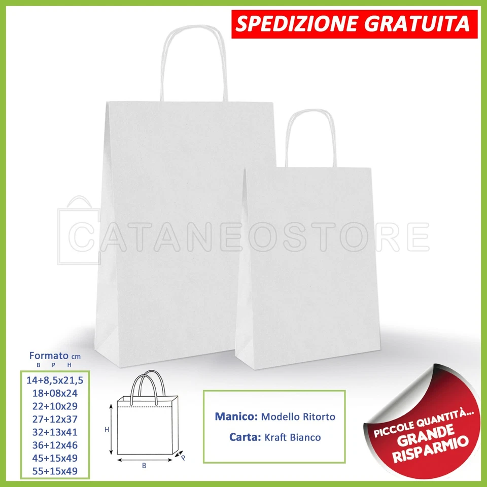 BORSE SHOPPER DI CARTA MANICO CORDINO SACCHETTI CARTA BIANCO - Immagine 1 di 1