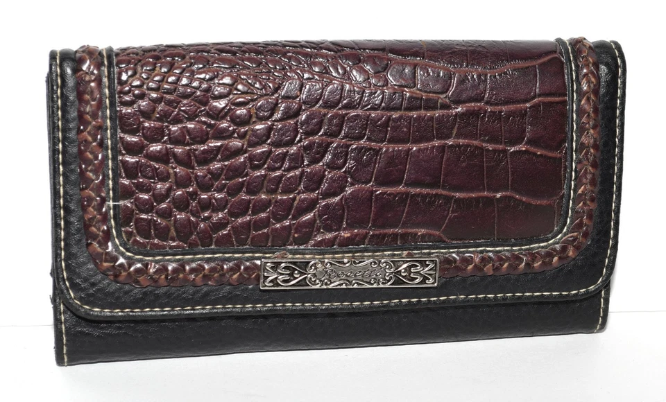 Rosetti Black Faux Pebbled Leather Brown Croc Embossed Flap Organizer Wallet  - Image 1 of 4