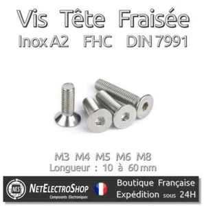 Vis à Métaux Tête Fraisée, 6 Pans Creux, FHC, Inox A2, DIN 7991, M3-M8 x 10-60mm - Zdjęcie 1 z 6