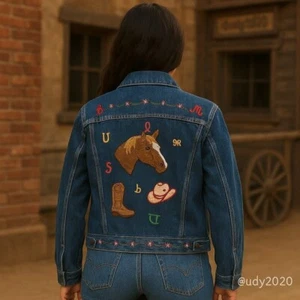 Levi's Denim Jacket Embroidered Western Style Unique Jean Unisex Vintage Custom - Picture 1 of 19