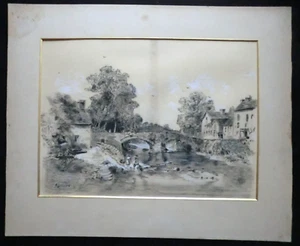 Original Alfred Stannard (1828-1885) Beddgelert Riverside Scene Drawing, N Wales - Picture 1 of 7