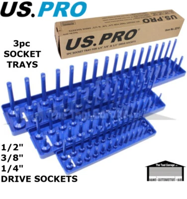 US PRO Tools 3pc Socket Storage Rack Tray For 1/4" 3/8" 1/2" dr Sockets NEW 2219 - Image 1 of 3