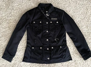 Women’s Harley Davidson Black Canvas Belted Biker Jacket Size M - Picture 1 of 6