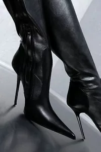 1969 Original Made in Italy High Heels Iconic Pointy Stretch Boots Black 35 - Bild 1 von 9