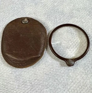 Antique Folding Magnifying Glass Lens Leather Case US Ring Optical Co 1945 RARE - Picture 1 of 6