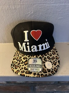 I Love Miami HEADLINES Snap-Back NWT  One Size Animal Print baseball Hat NWT  - Picture 1 of 5