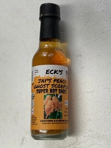 ECK’S JAY'S PEACH GHOST SCORPION Super Hot Pepper Sauce 5 oz Bottle - Picture 1 of 2