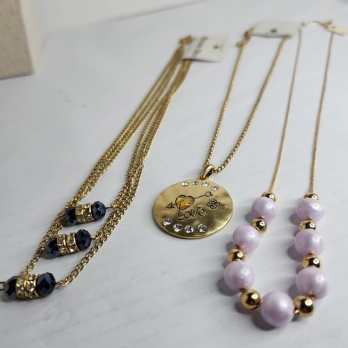 VETEMENTS Pacchetto collana gioielli moda lotto di 3 perle acriliche tono oro strass