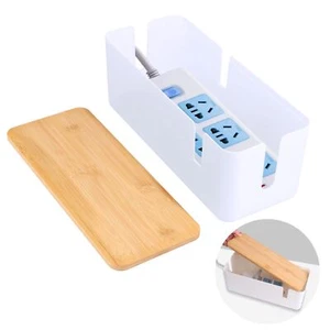 Caja de almacenamiento de cables de gestión de cables con tapa de bambú para ordenar blanco VFANDV - Imagen 1 de 7