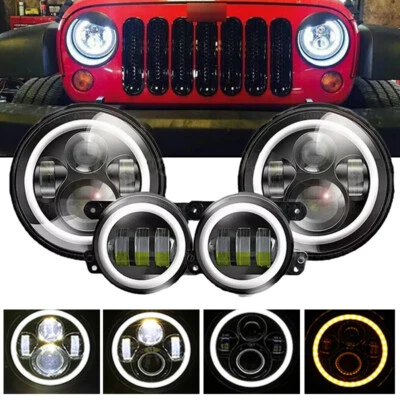 7" Halo LED Headlight DRL & 4" Fog Lights Combo Kit For 2006-2010 Hummer H2 H3T. - Image 1 of 4