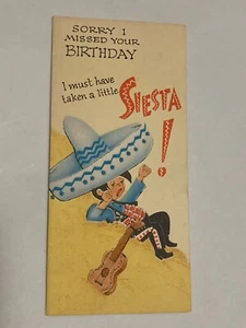 Vintage American Greetings Forget Me Not Birthday Card Sleepy Mariachi Musician - Picture 1 of 4