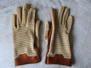 St Michael - Retro Tan Leather, Ivory Mesh Back Driving Gloves - Size S (Petite) - Picture 1 of 9
