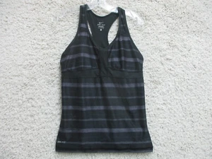 Nike Tank Top Shirt Large Youth Black Purple Striped Built In Bra Dri Fit Girls - Picture 1 of 11