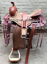 Western brown Strip Down Leather Hand carved Roper Ranch Horse Saddle All Sizes