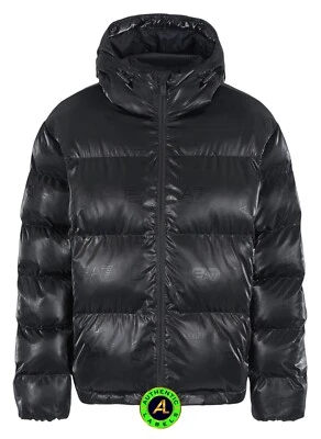 EMPORIO ARMANI EA7 WATER RESISTANT HOODED PADDED JACKET ALL-OVER LOGO L RRP £310 - Image 1 of 4