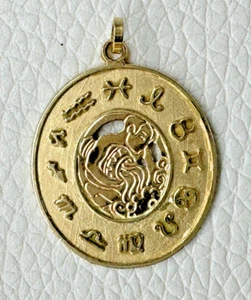 Vintage Nachlass 14k Gelbgold Wassermann Zeichen Sternzeichen Kalender Scheibe Anhänger - Bild 1 von 11