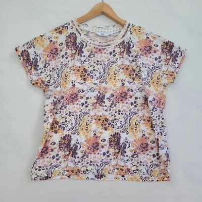 Isle Blouse Women Size XL Brown Animal Print Cotton Short Sleeve Ladies Top - Image 1 of 4