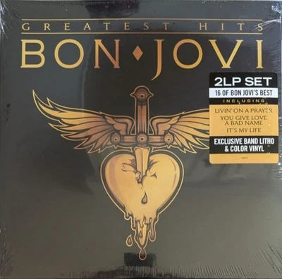 BON JOVI~GREATEST HITS 2 LP MINT SEALED! (2024) GOLD SMOKE VINYL + LITHOGRAPH - Image 1 of 3