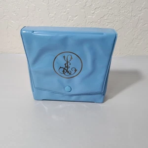 Bolso sin asas cosmético Estee Lauder estuche con soporte de plástico azul vintage 5" - Imagen 1 de 5