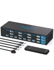 8K HDMI+2 Displayport KVM Switch 3 Monitors 4 Computers 4K144Hz USB 3.0 KVM - Afbeelding 1 van 3