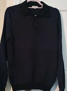 Reiss Pullover schwarz & blau Langarm Polo 100 % Baumwolle Größe Medium 40" Brustumfang - Bild 1 von 6