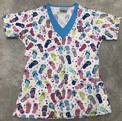 Flip-Flop Sandal Scrub Top Women’s UA Scrubs Summer Theme V-Neck Pockets Size S - Image 1 of 4