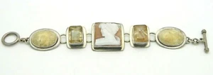 Chris Bale Elligators Beige Tourmaline Agate Shell Cameo Sterling Bracelet - Picture 1 of 6