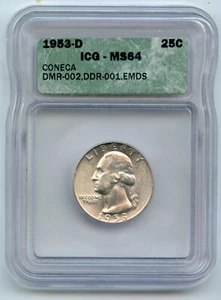๐ 1953-D Washington Quarter MS-64 DDR-001, DMR-002 Variety - Picture 1 of 2
