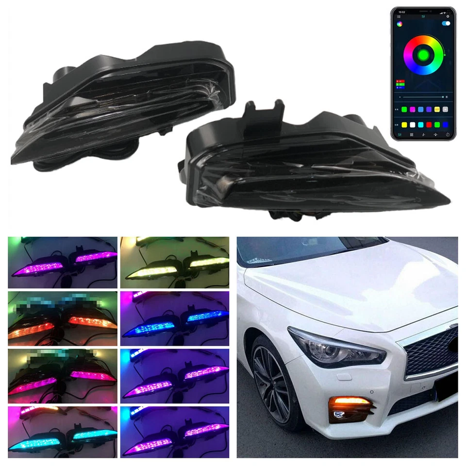 Luces antiniebla de señal secuencial LED RGB ahumadas para Infiniti Q50 Q50S Sport 2014-20 Foto 1 de 4