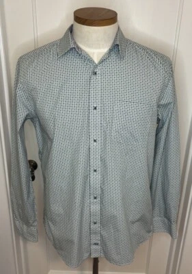 Camisa Johnson & Murphy Manga Larga Talla Grande Puño Abatible Verde Estampado Geométrico Foto 1 de 4