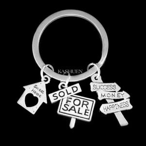 Real Estate Agent Keychain, Home Sweet Home, Realtor Success Happiness Necklace - Picture 1 of 8